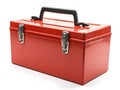 AI generated illustration of A bright red metal toolbox isolated against a clean white background