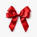 AI generated illustration of a bright red satin bow against a plain white background Royalty Free Stock Photo