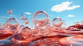 AI generated illustration of bright red water bubbles against a backdrop of beautiful blue sky Royalty Free Stock Photo