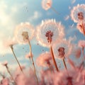 AI generated illustration of a bright sunny day illuminating a field of dandelions