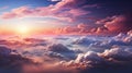 AI generated illustration of bright sunrise with white and pin fluffy clouds in the sky