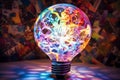 AI generated illustration of a bright, vibrant lightbulb