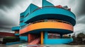 AI generated illustration of a brightly colored building with a large, vibrant facade