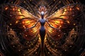 AI generated illustration of a brightly illuminated butterfly with intricate patterned wings