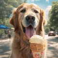 AI generated illustration of a brown canine licking an ice cream cone Royalty Free Stock Photo