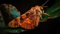 AI generated illustration of a brown moth perched on a green leaf, isolated on blurred background