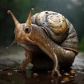 AI generated illustration of a brown snail on the ground Royalty Free Stock Photo