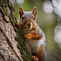 AI generated illustration of a brown squirrel with a long tail and a black eye Royalty Free Stock Photo