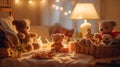 AI generated illustration of brown teddy bears in a cosy room