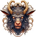 AI generated illustration of a bull portrait with horns