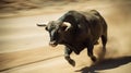 AI generated illustration of a bull running through a dirt field