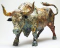 AI-generated illustration of a bull sculpture composed of currency bills, major upswing