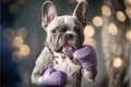 AI generated illustration of a bulldog with punching gloves