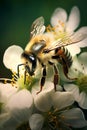 AI generated illustration of a bumblebee perched on a white flower