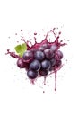 AI generated illustration of a bunch of freshly-picked, vibrant red grapes splashed in wine