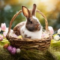 AI-generated illustration of a Bunny rabbit sitting in an Easter Basket