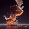AI generated illustration of a burgundy and orange shoe on top of a light pink jelly material