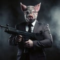 AI generated illustration of a business-attired pig holding a handgun