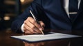 Ai generated illustration of a businessman signing a legal document in a professional office Royalty Free Stock Photo