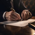 AI generated illustration of a businessman writing an important letter using a luxurious black pen Royalty Free Stock Photo