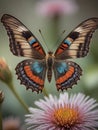 AI generated illustration of a butterfly perched on a flower in soft summer light