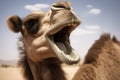 AI generated illustration of a camel with its mouth open, displaying its teeth