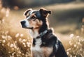 AI generated illustration of A canine standing in a lush green field