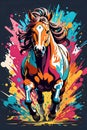 AI generated illustration of a canvas print of a horse surrounded by a unique paint splatter effect