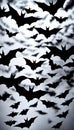 AI generated illustration of a captivating aerial view of a group of bats soaring through the sky