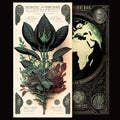 AI generated illustration of cards with green plants and leaves and the planet Earth