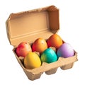 AI generated illustration of a carton box filled with six Easter colorful eggs Royalty Free Stock Photo