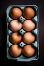 AI generated illustration of a carton containing eight eggs sitting atop a table Royalty Free Stock Photo