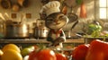 AI generated illustration of a cartoon cat dressed as chef with cooking utensils Royalty Free Stock Photo