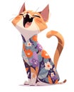 AI generated illustration of a cartoon cat wearing a floral shirt