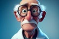 AI generated illustration of cartoon character of elderly scientist with confused facial expression