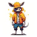 AI generated illustration of a cartoon mouse character wearing a yellow jacket and jeans