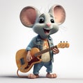 AI generated illustration of a cartoon mouse playing an electric guitar