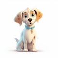 AI generated illustration of a cartoon style adorable dog with a green collar around its neck