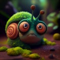 AI-generated illustration of a cartoonish cute alien snail with big eyes. Royalty Free Stock Photo