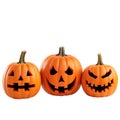 AI generated illustration of carved Halloween pumpkins on a white background