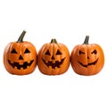 AI generated illustration of carved Halloween pumpkins on a white background