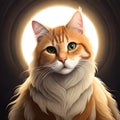 AI generated illustration of a cat with bright green eyes with a full moon in the background Royalty Free Stock Photo