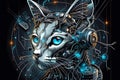 AI generated illustration of a cat with mechanical elements on its head