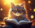 AI generated illustration of a cat reading a book Royalty Free Stock Photo