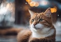 a cat sitting on the floor looking in a mirror with light coming through it