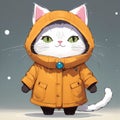 AI generated illustration of a cat wearing a bright yellow raincoat