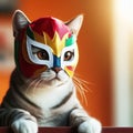 AI generated illustration of a cat wearing a mexican luchador mask