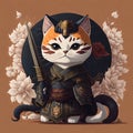 AI generated illustration of a cat wearing a traditional Japanese samurai armor with a sword Royalty Free Stock Photo