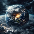 AI generated illustration of a celestial planet with a backdrop of dark clouds in the night sky Royalty Free Stock Photo