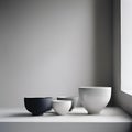 AI generated illustration of ceramic dishes in grayscale